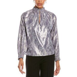 Marie Oliver June Metallic Silver Mock Neck Blouse Size Medium